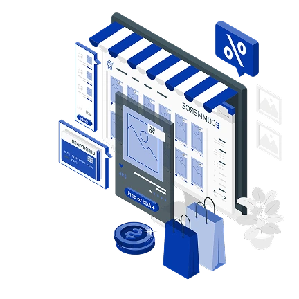 E-commerce solutions slider showcasing online shopping and digital sales services